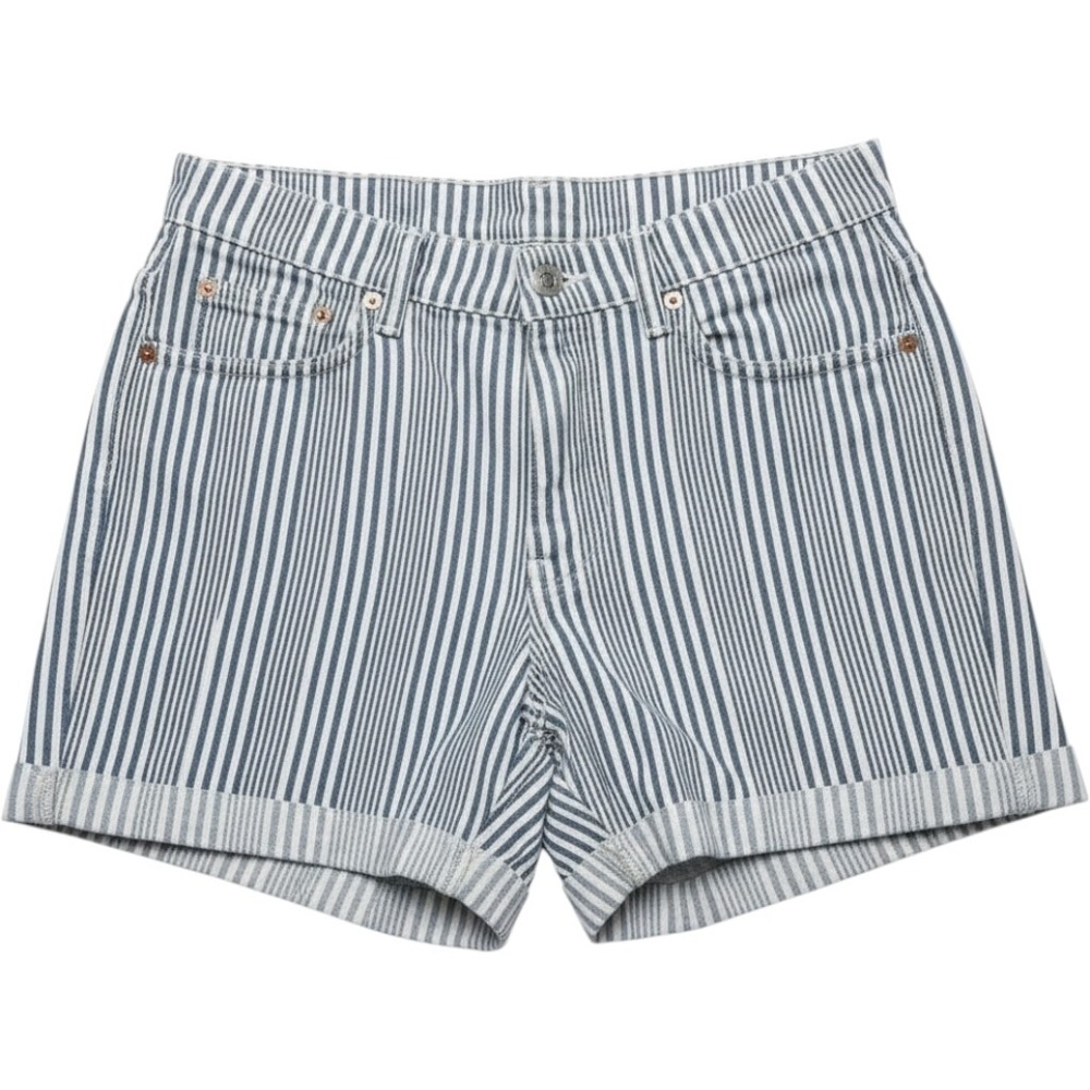 Levis 954 Vintage Striped Denim Shorts High Waisted Blue White Orange Tab 11 28"